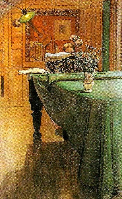 brita vid pianot-aftonbelysning vid pianot, Carl Larsson